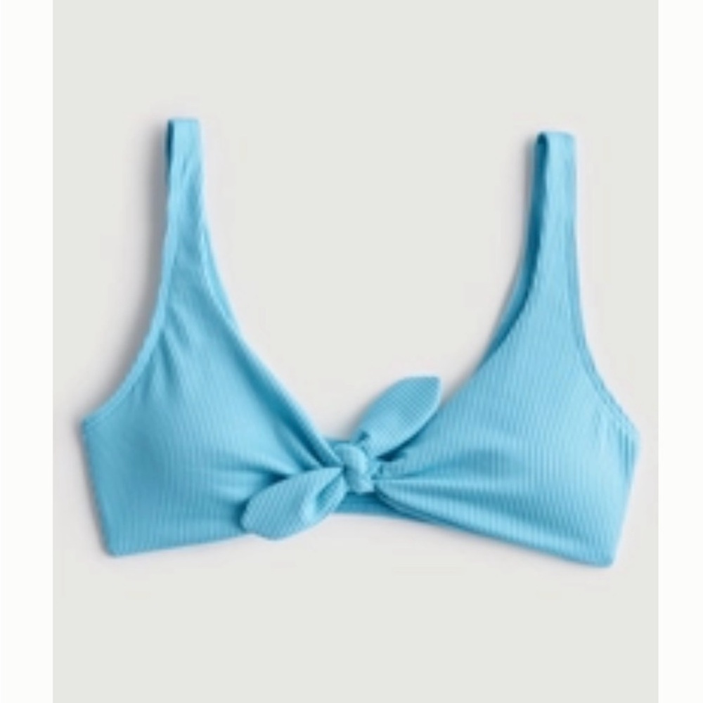 Hollister Light Blue Tie Knot Front Ribbed Bikini Top BNWT